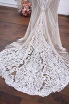 illusion lace godet train wedding dress