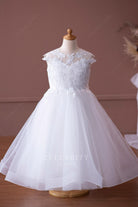 illusion lace neck flower girl dress