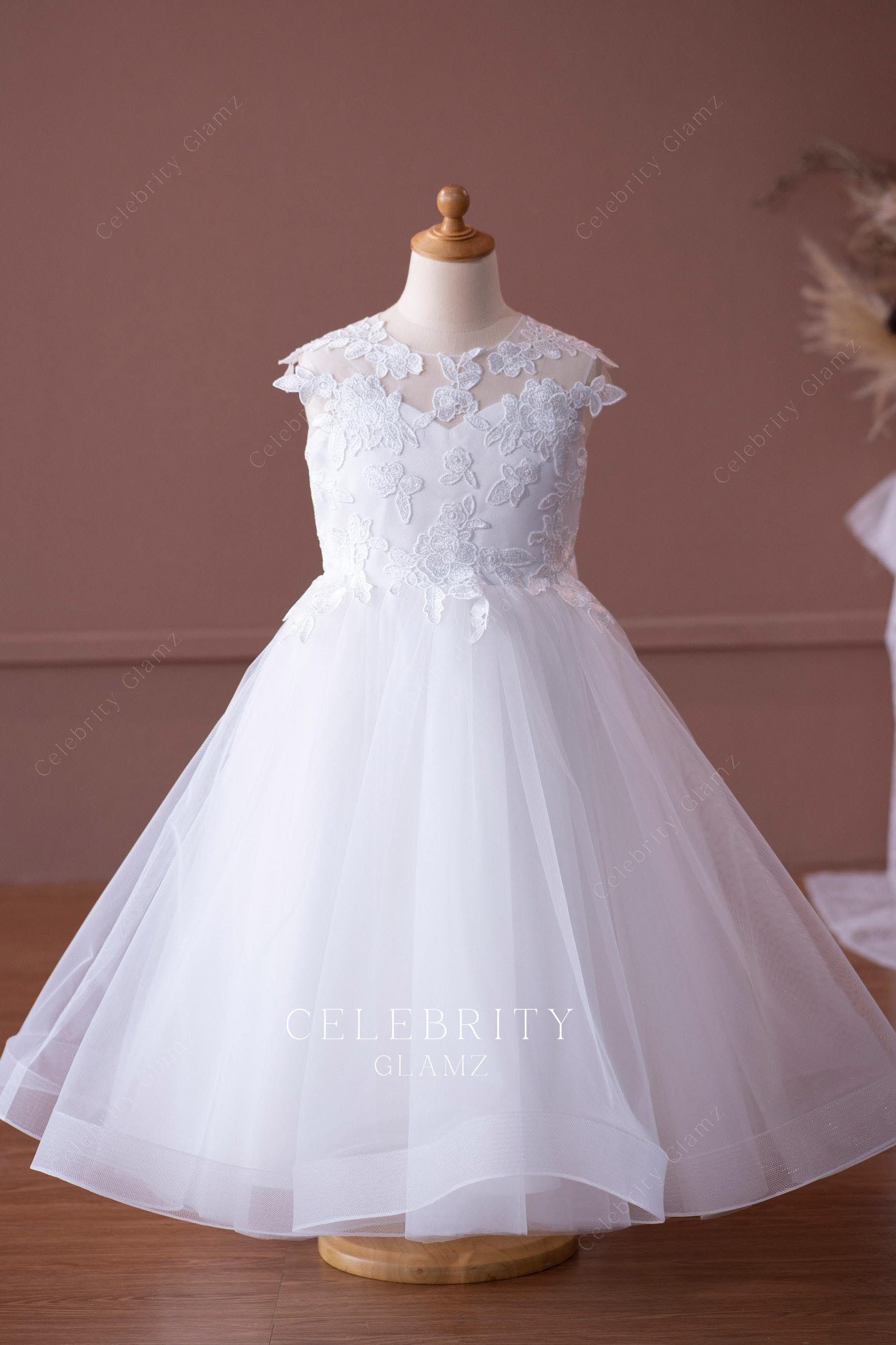 illusion lace neck flower girl dress