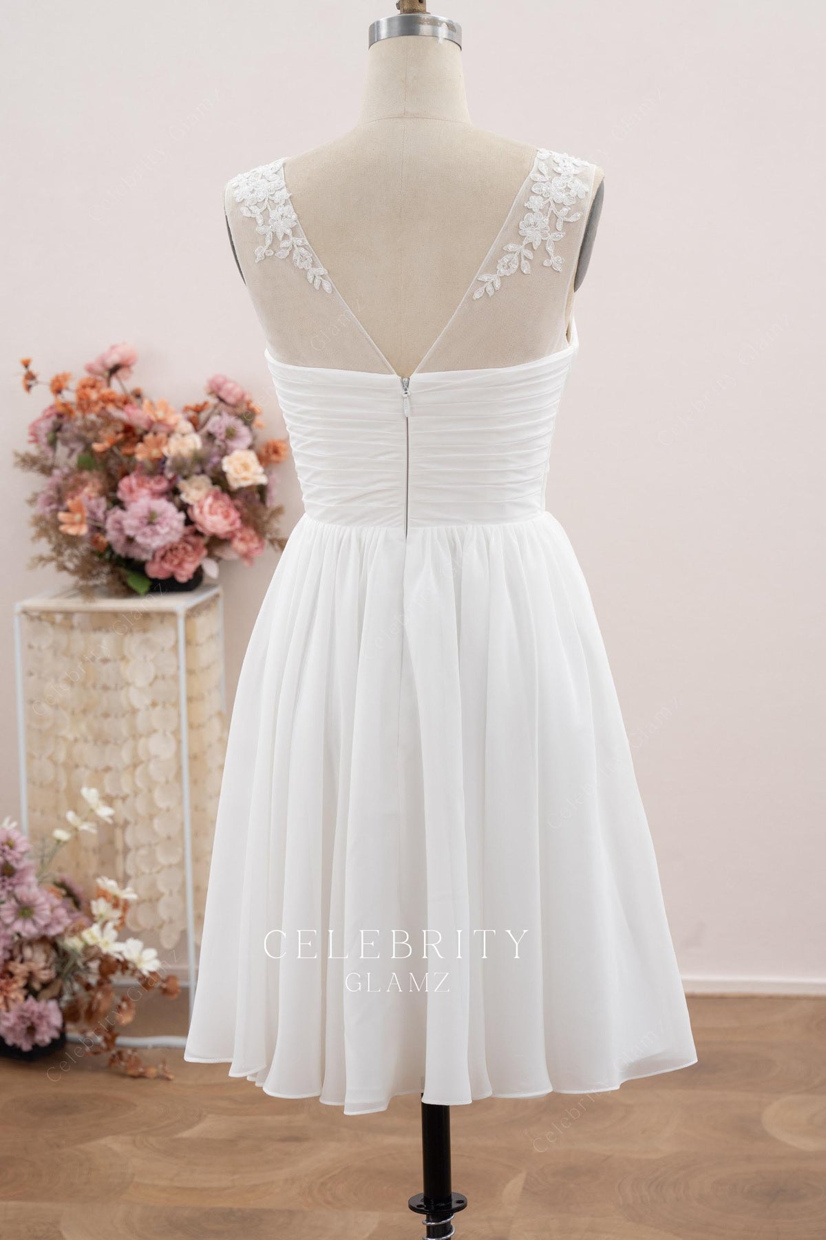 illusion lace v back flowing wedding dress