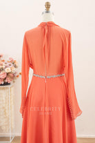 illusion long sleeve evening dress