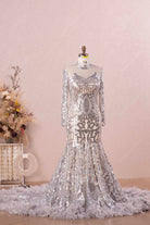 illusion long sleeved prom dress