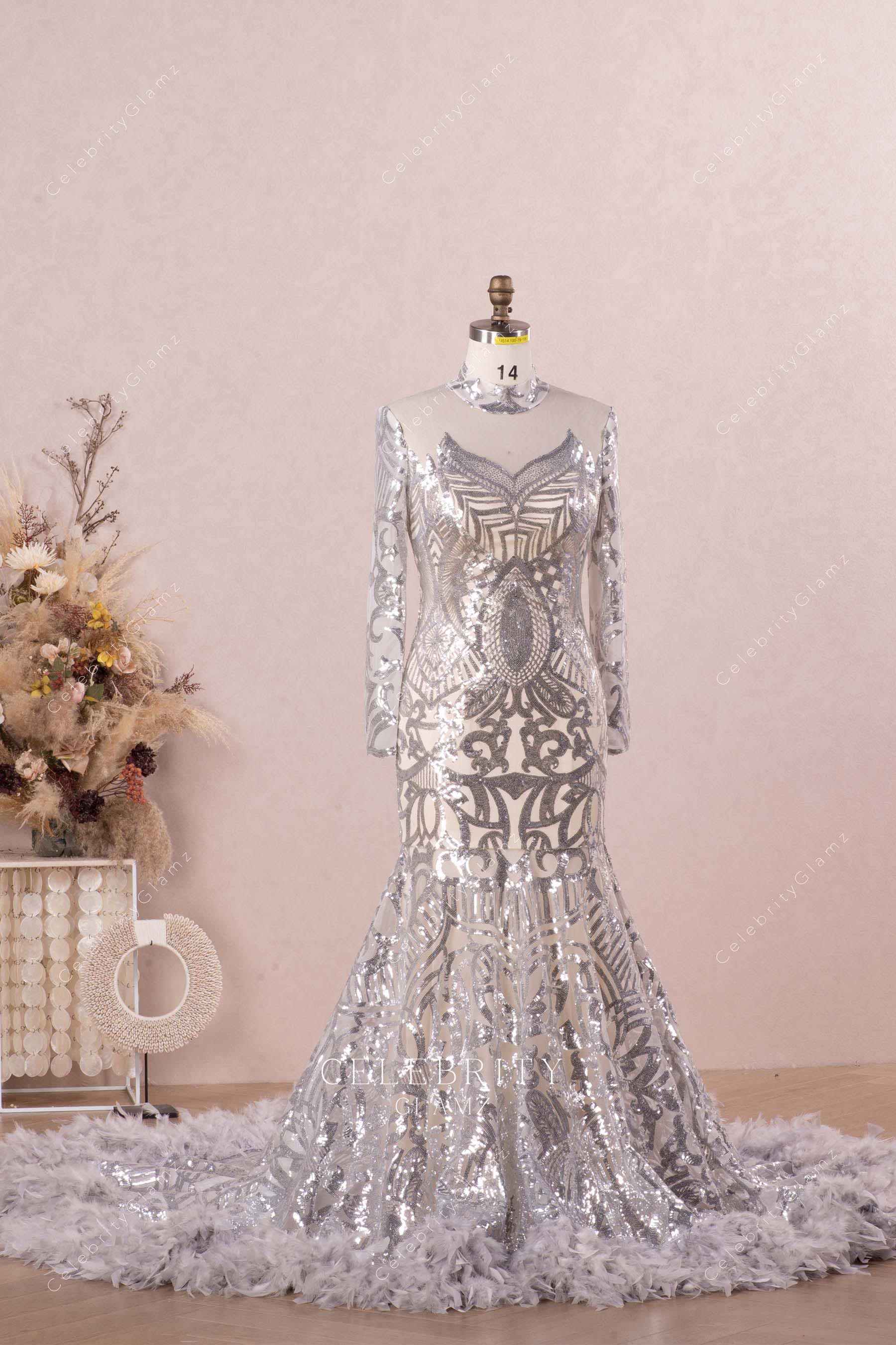 illusion long sleeved prom dress