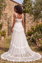 illusion long train wedding dress