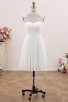 illusion neck a line chiffon wedding dress