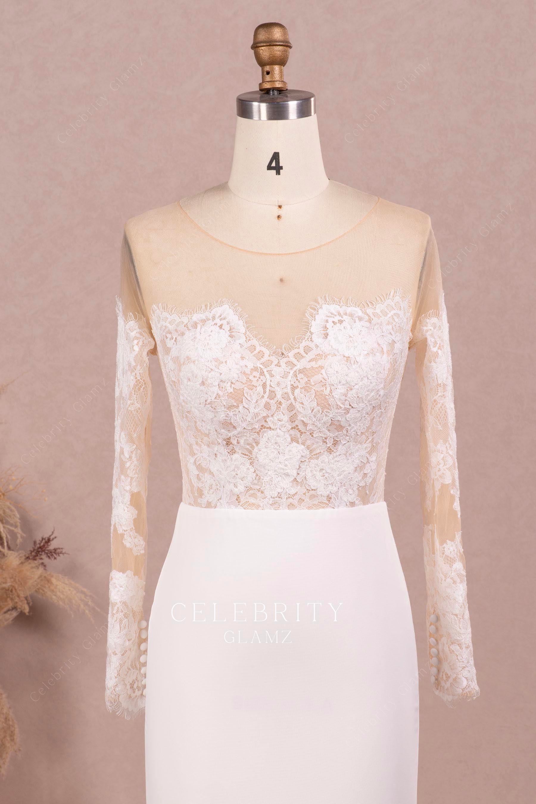 illusion neck and sleeve chiffon wedding dress