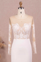 illusion neck and sleeve chiffon wedding dress