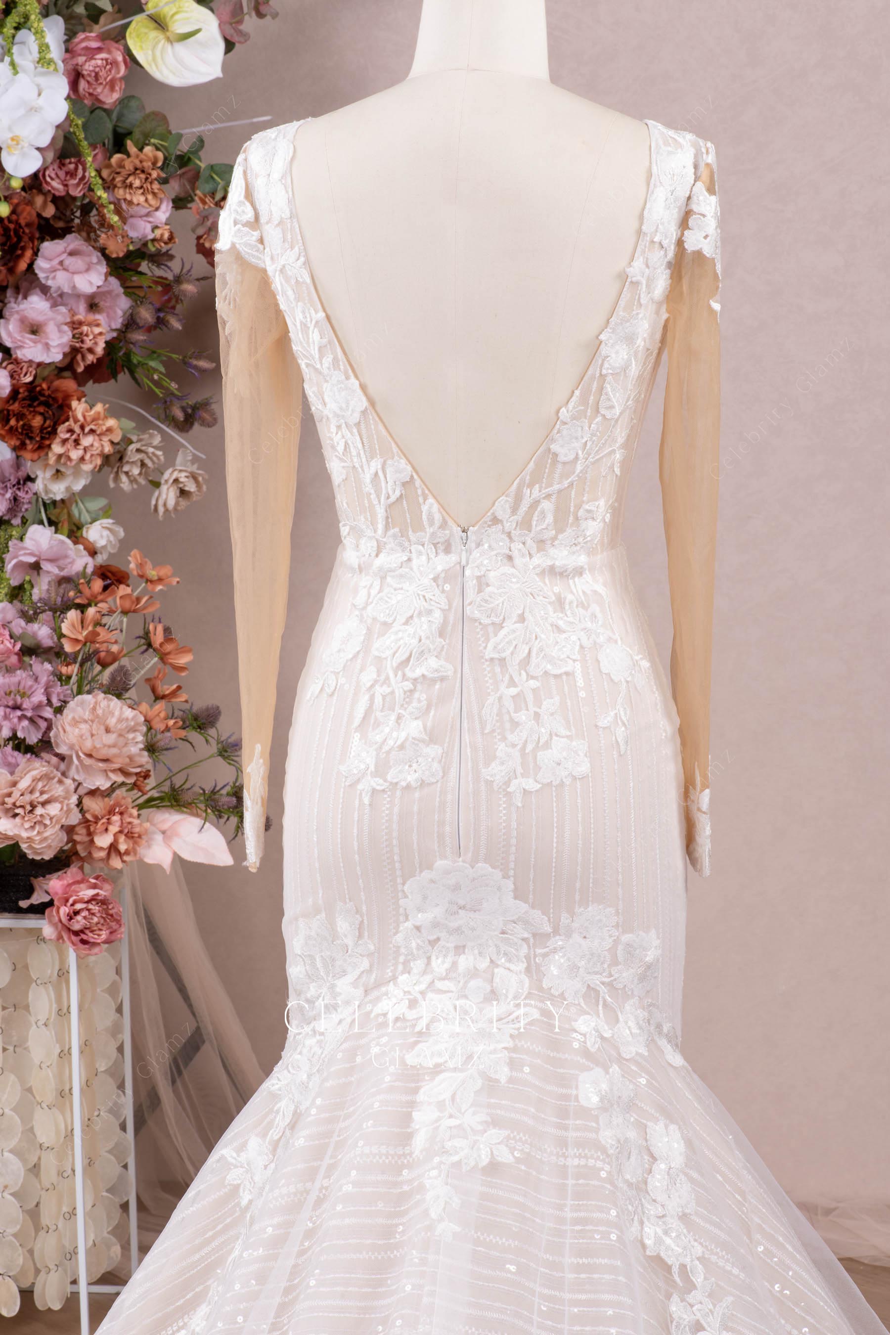 illusion open v back wedding dress