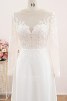 illusion v neck a line wedding dress