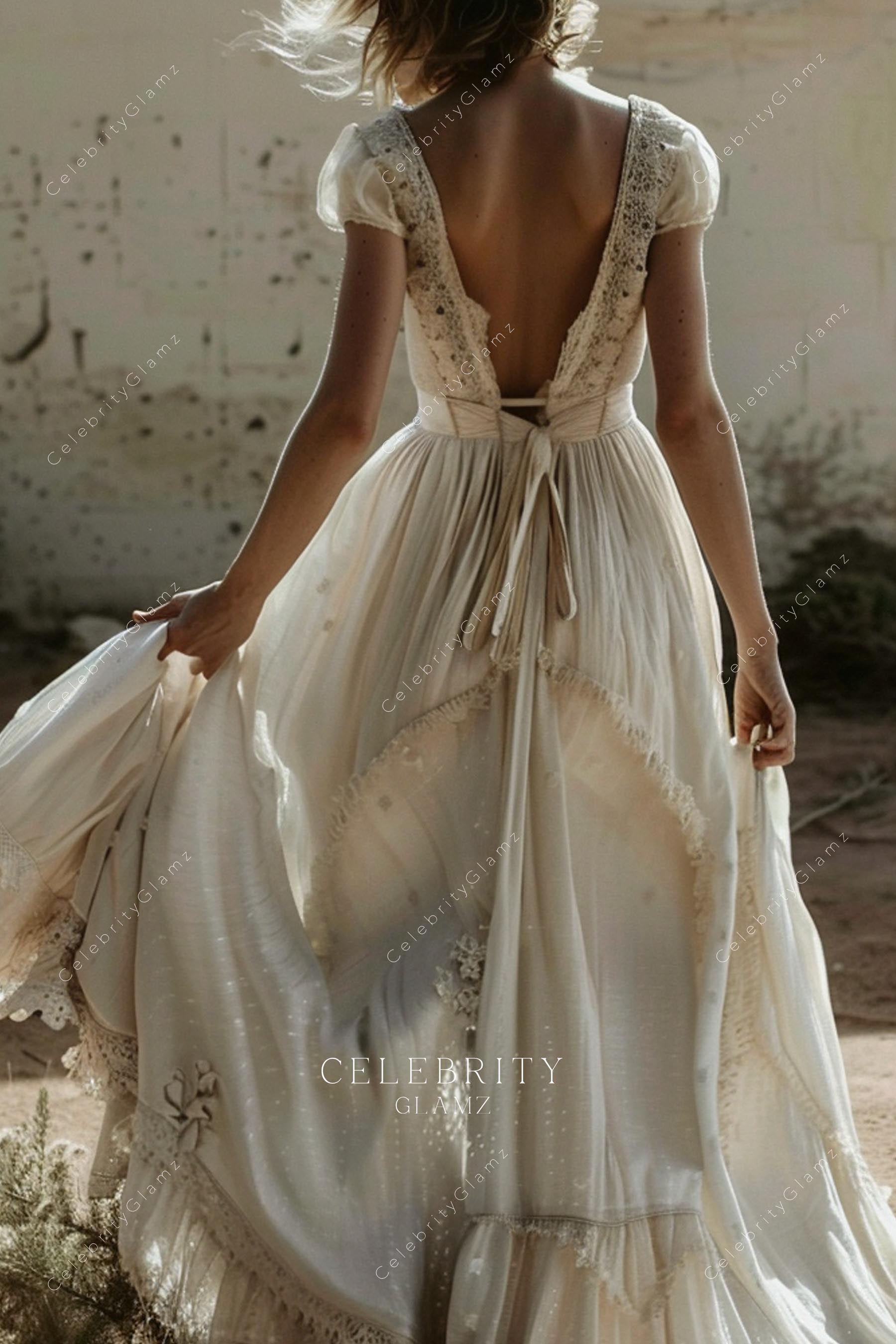 ivory cap sleeves a line wedding dress
