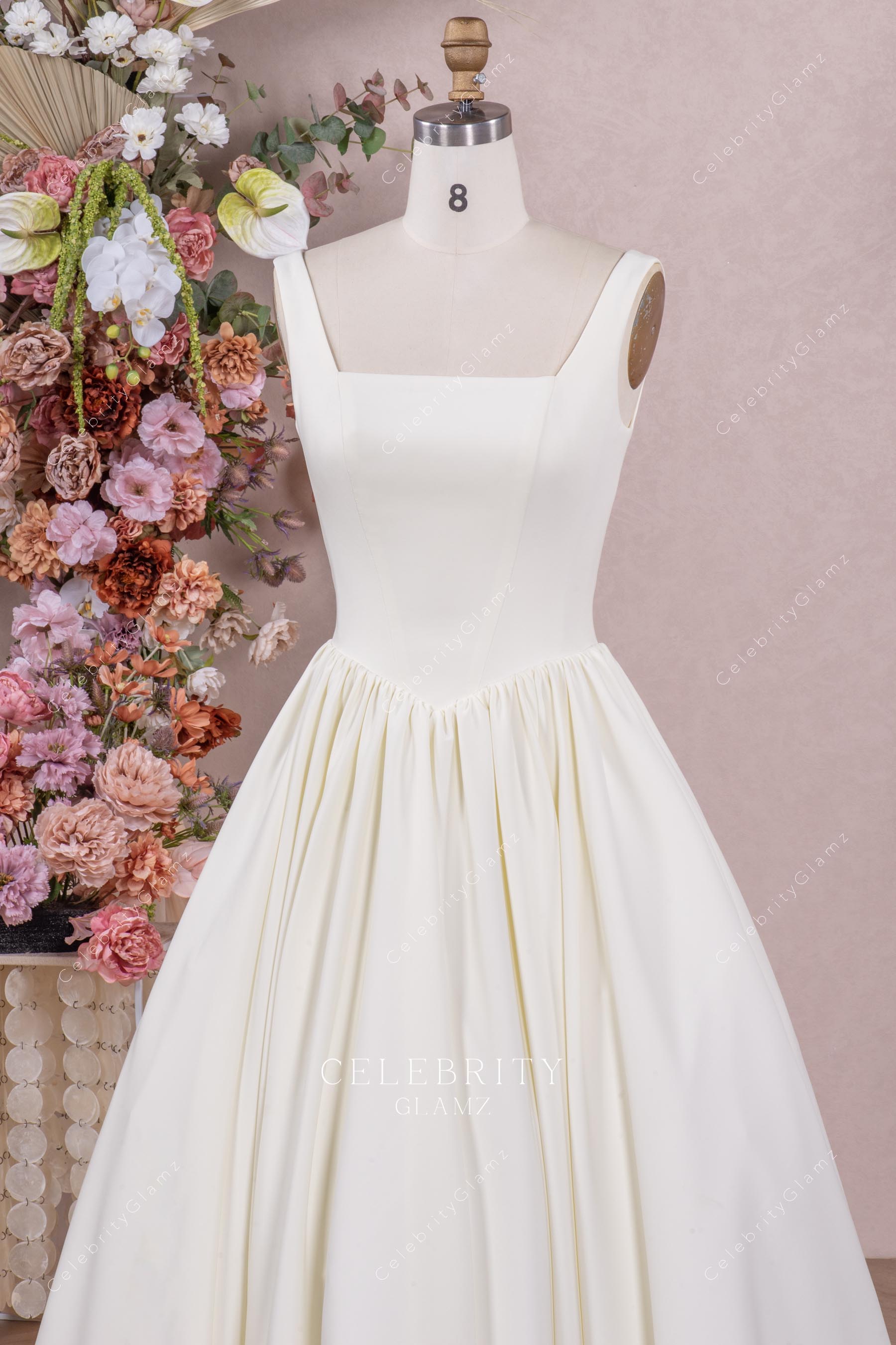 ivory crepe square neck bridal gown