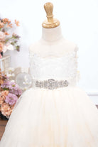 ivory lace illusion neck flower girl dress