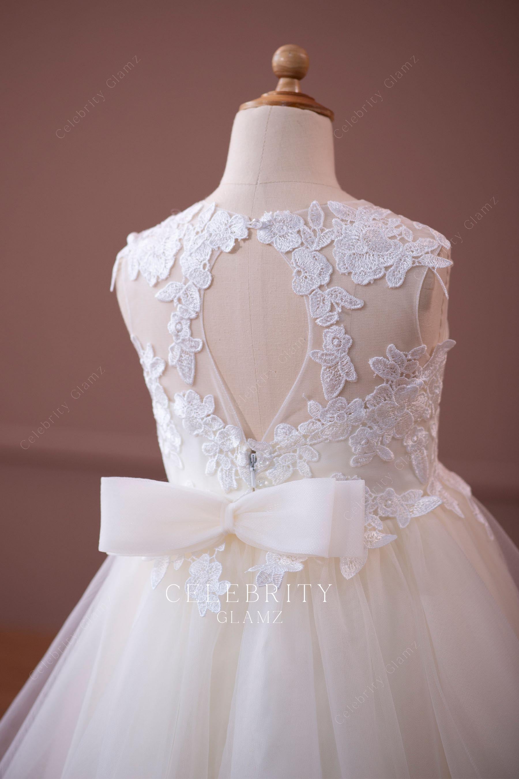 ivory lace keyhole back flower girl dress