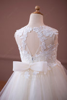 ivory lace keyhole back flower girl dress