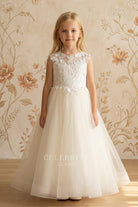 ivory lace tulle a line flower girl dress