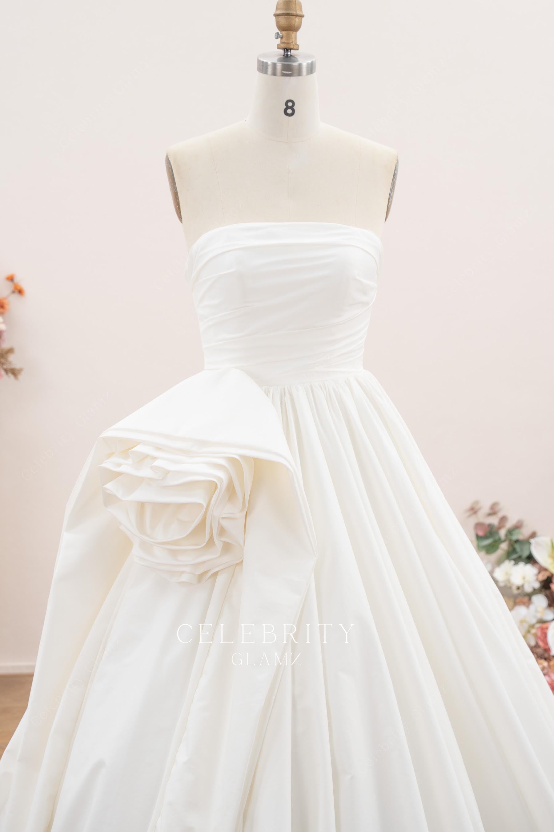 ivory taffeta 3d floral wedding dress