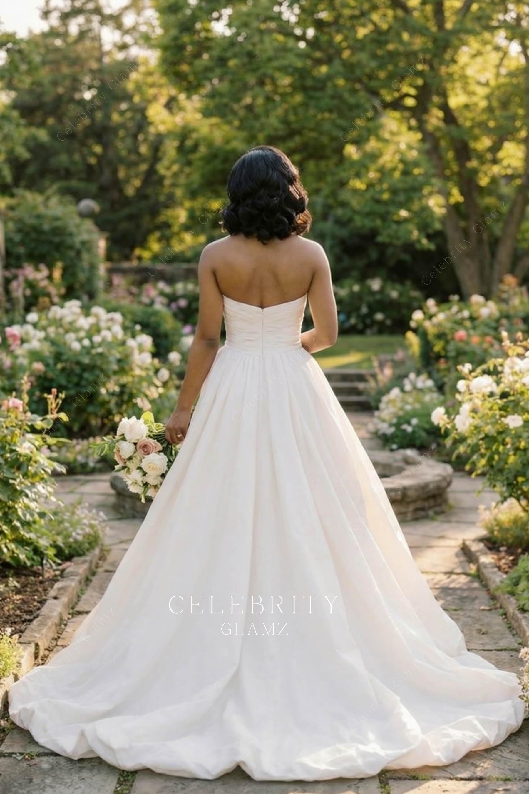 ivory taffeta a line wedding dress