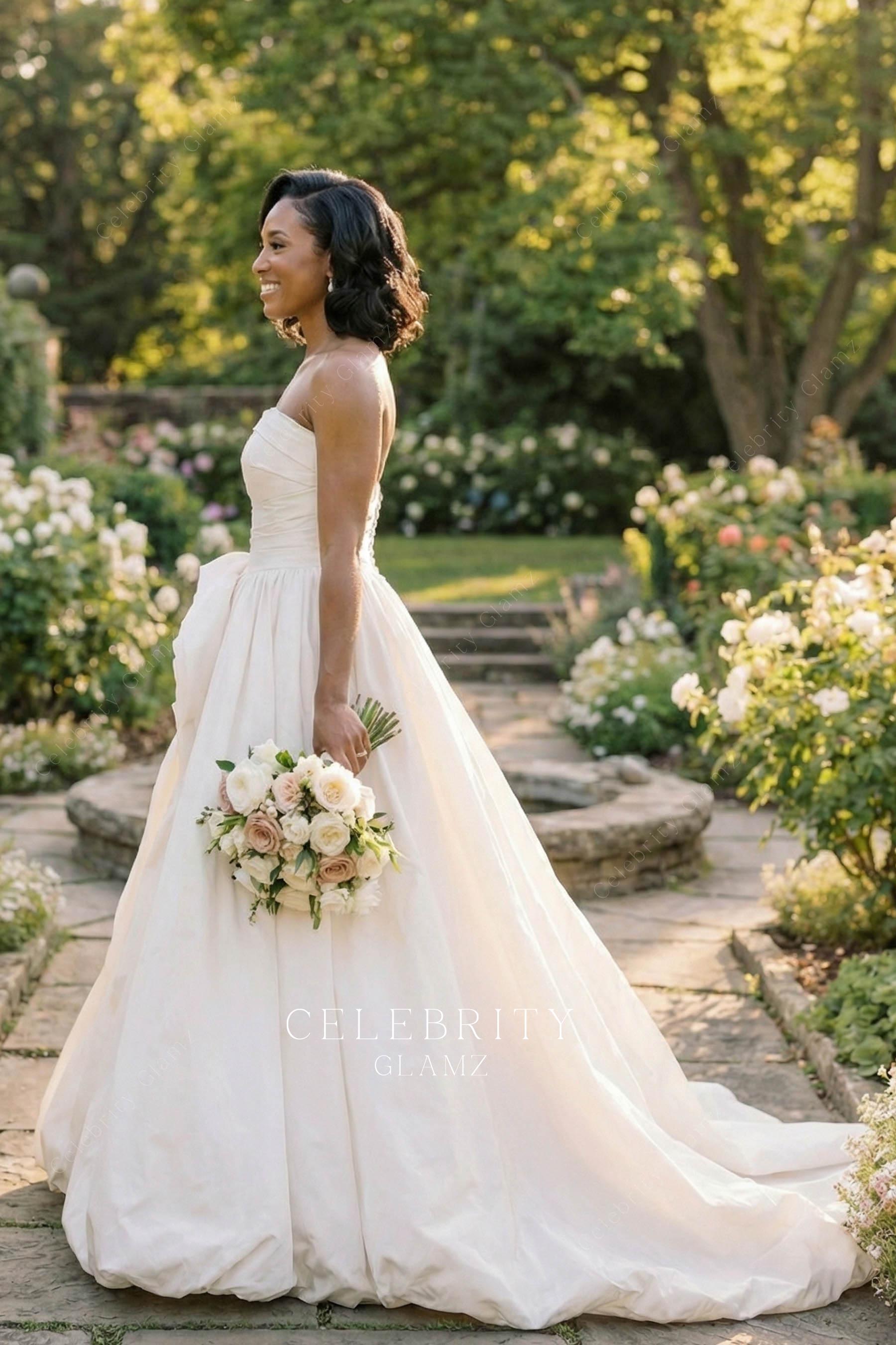 ivory taffeta chapel train wedding dress