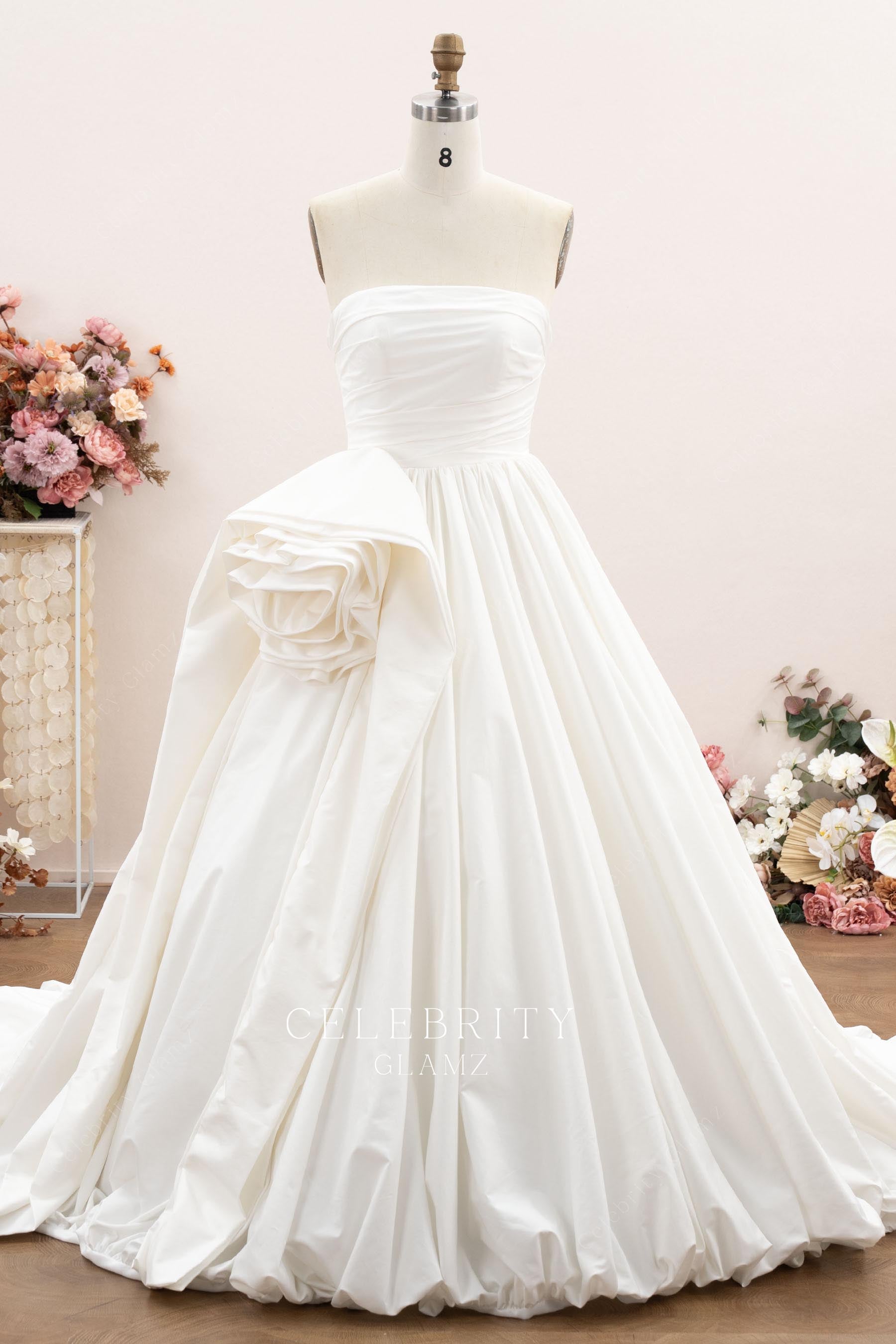 ivory taffeta strapless a line wedding dress 