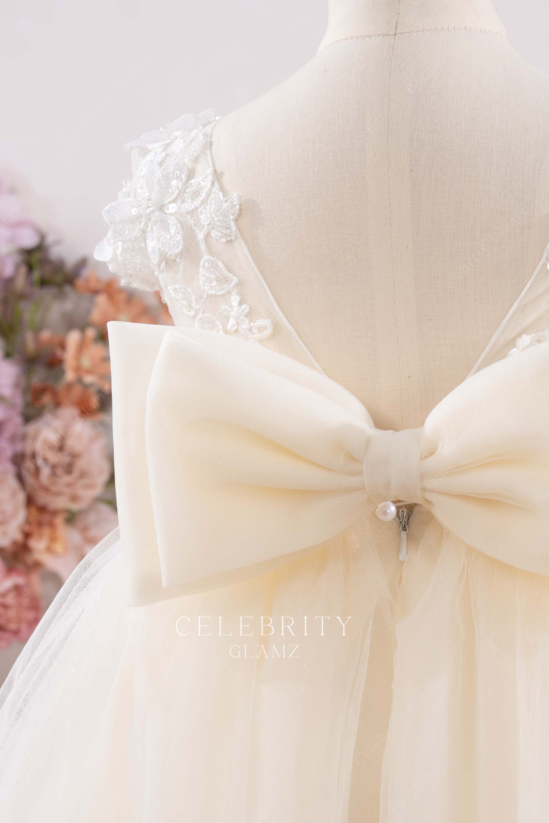 ivory tulle big bowknot flower girl dress