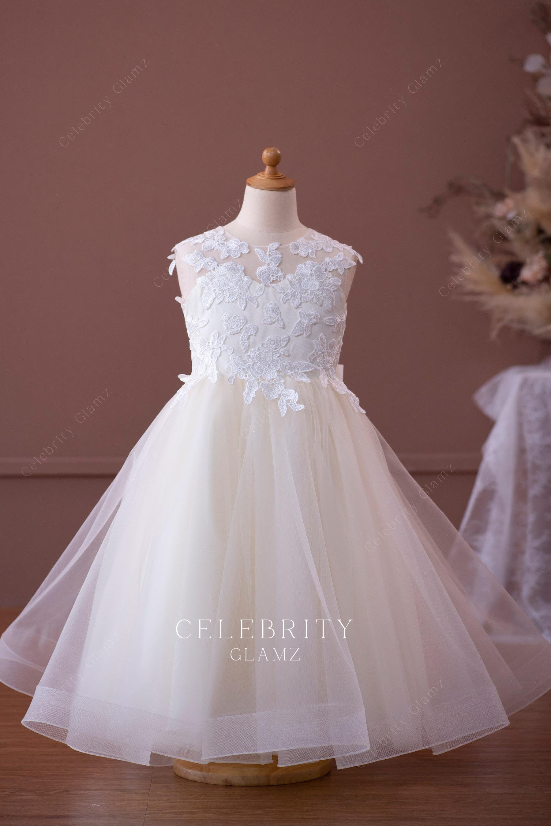 ivory tulle puffy a line flower girl dress
