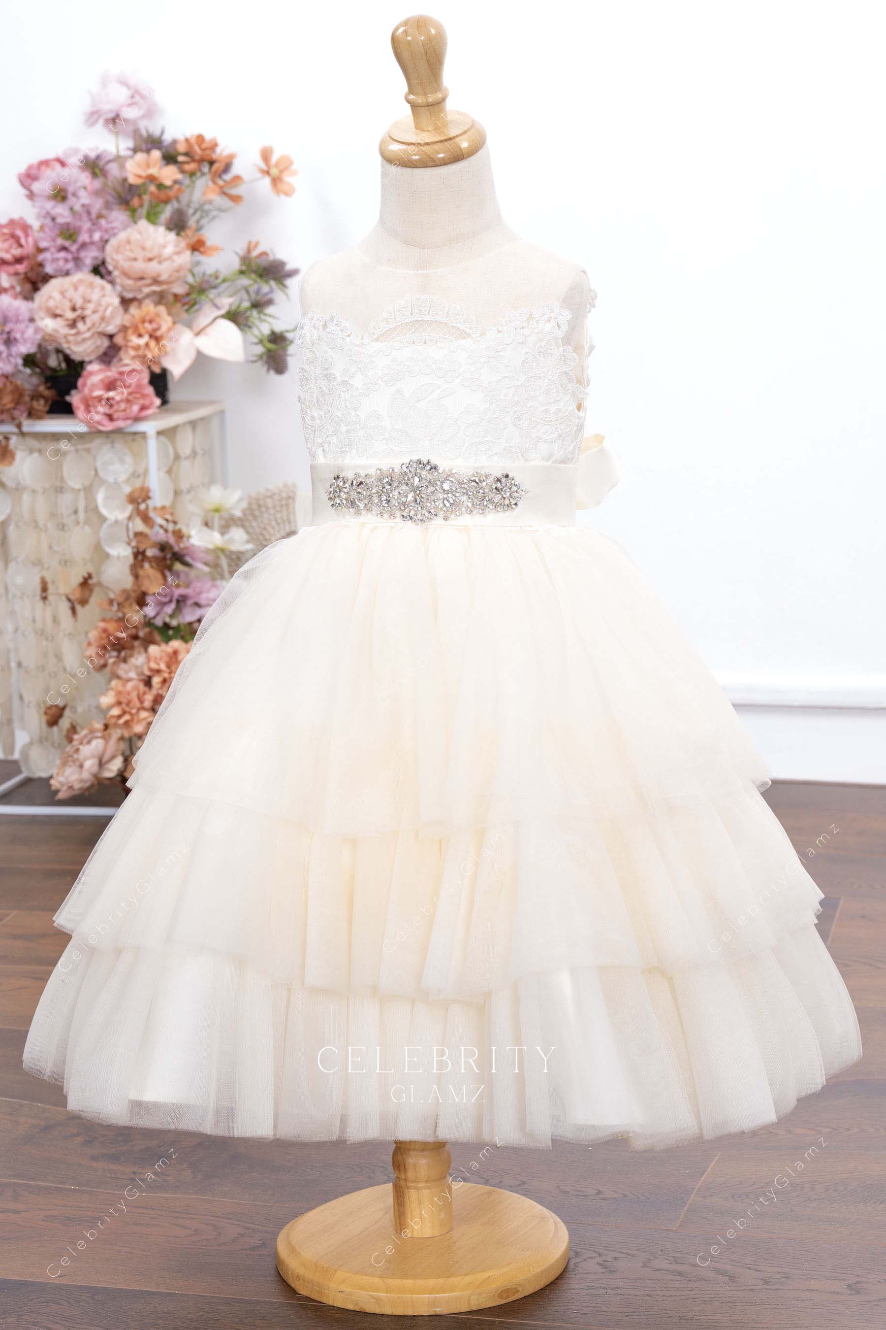 ivory tulle sleeveless flower girl dress