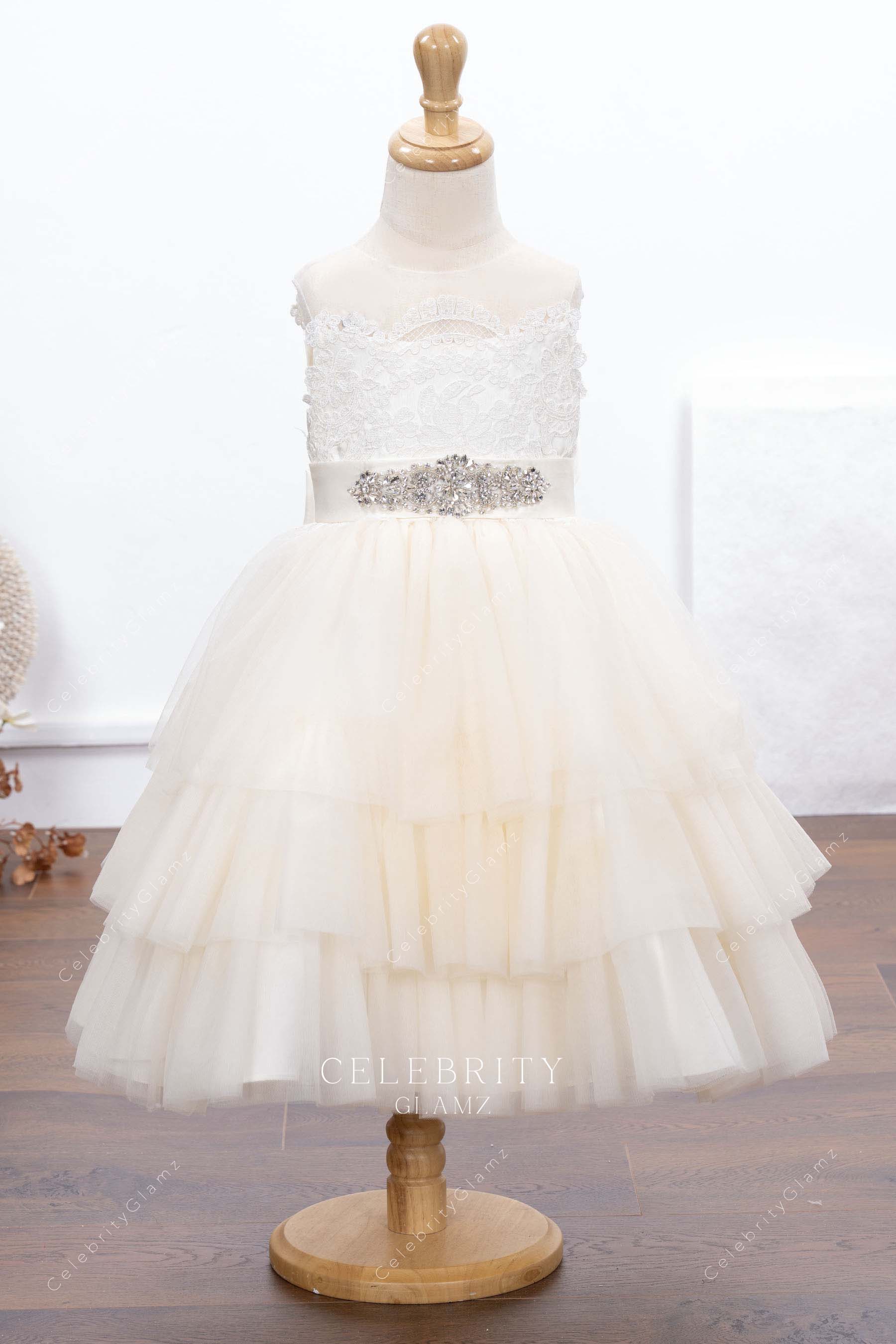 ivory tulle tea length flower girl dress