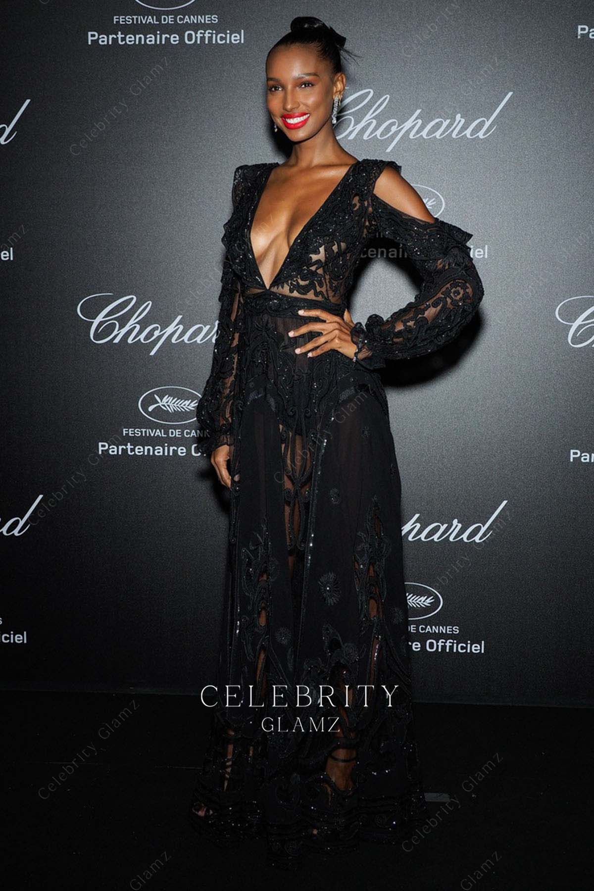 Jasmine Tookes black sequined lace dress cannes film festival 2018