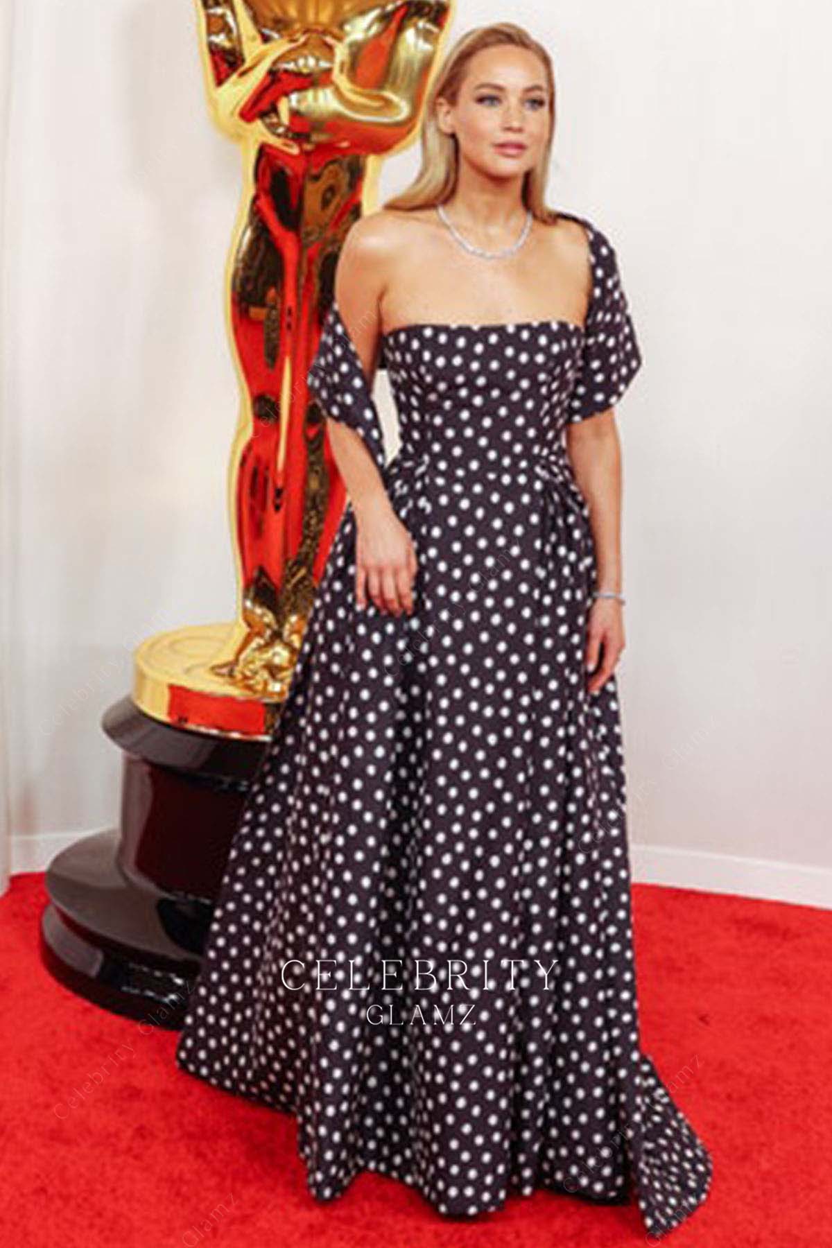 Jennifer Lawrence floor length prom dress 2024 Oscars red carpet