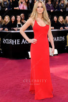 Jennifer Lawrence red scoop neck dress at Oscars 2012 