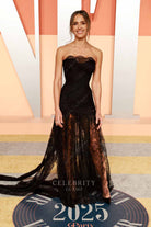 Jessica Alba black lace 2025 Vanity fair party scalloped neck dress