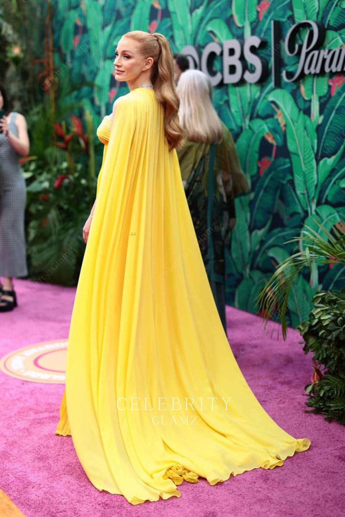 Jessica Chastain yellow cape formal dress tong awards 2023