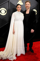 Jessica Ledon cape sleeves prom dress Grammys red carpet 2024 