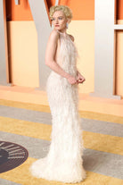 Julia Garner ivory 2025 court train Vanity fair party prom dress