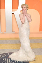 Julia Garner ivory 2025 fit flare Vanity fair party dress