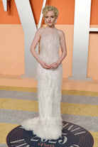 Julia Garner ivory feathers 2025 Vanity fair party mermaid dress