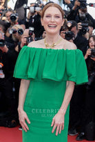 Julianne Moore jungle green off shoulder prom dress Cannes film festival 2024