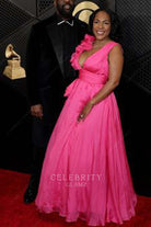 Kaisha Askins Plunging neck prom dress Grammys red carpet 2024