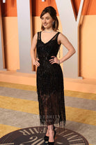 Kaitlyn Dever black 2025 v back Vanity fair party dress