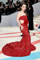 Kaitlyn Dever red lace 2023 met gala  dress