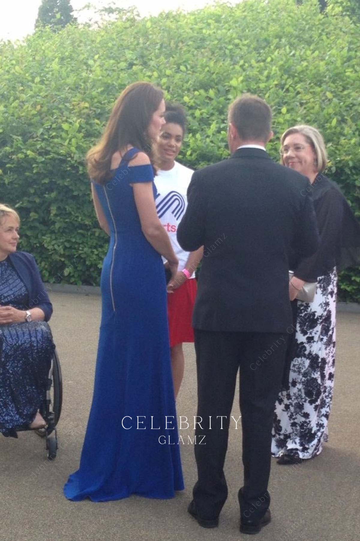 Kate blue sweep train dress Kensington palace banquet 2016