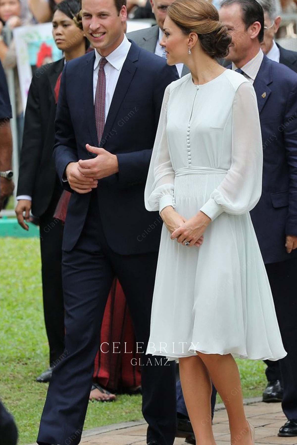 Kate chiffon bishop sleeves dress visiting Malaysian 2012