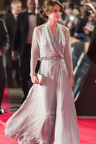 Kate dusty blue illusion sleeve graceful dress premiere of spectre 2015