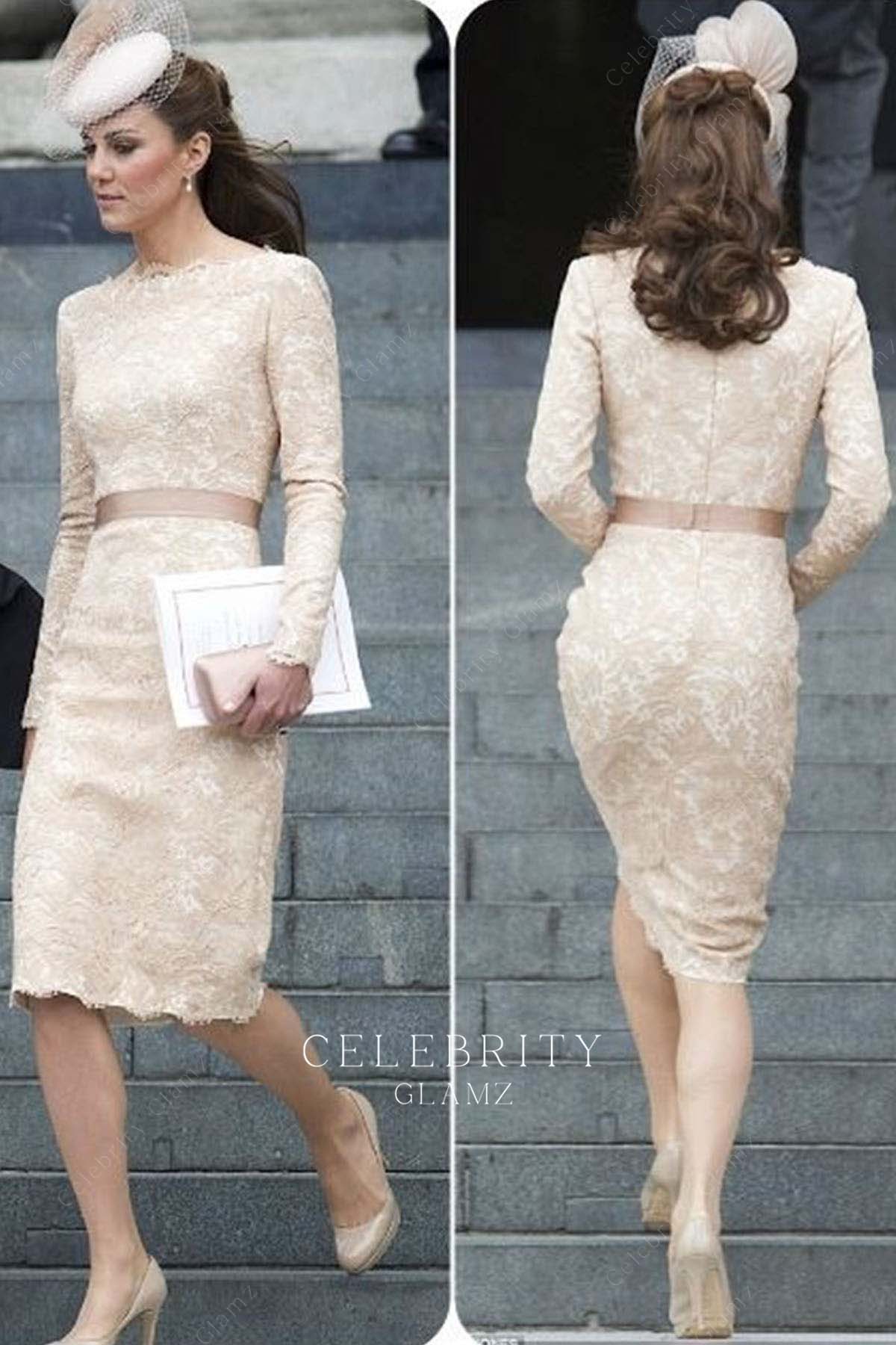 Kate beige long sleeves formal dress queen Elizabeth ii's Diamond jubilee 2012
