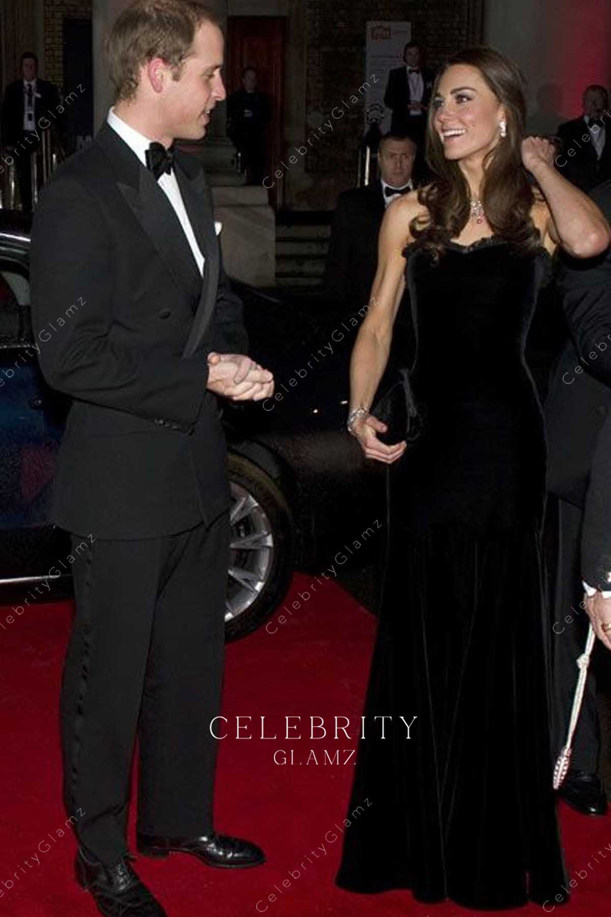 Kate Middleton black velvet strapless red carpet dress
