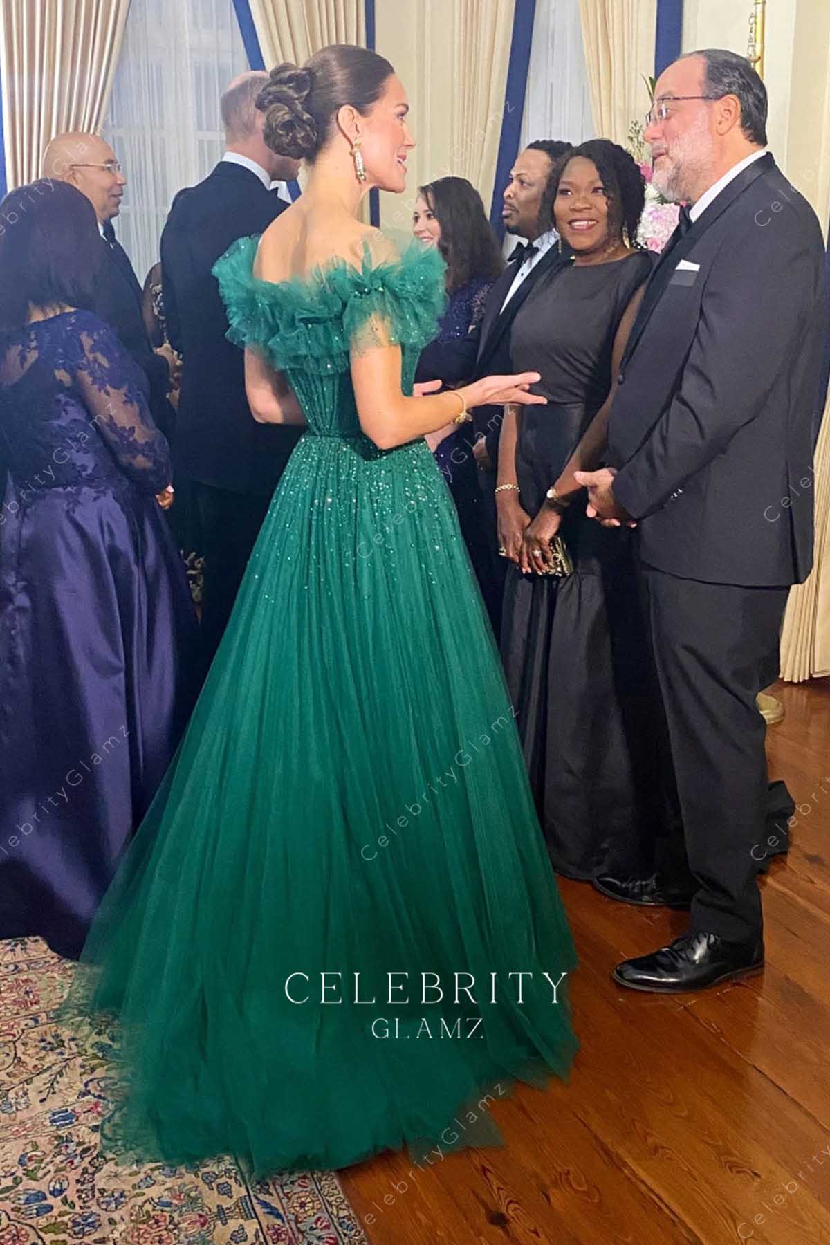 Kate Middleton dark green off shoulder gown