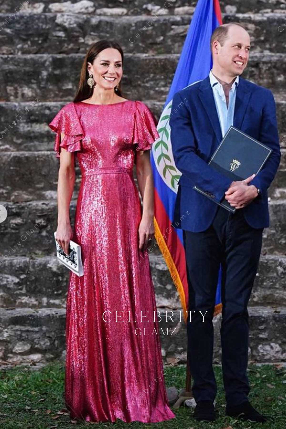Kate Middleton pink glitter a line celebrity dress
