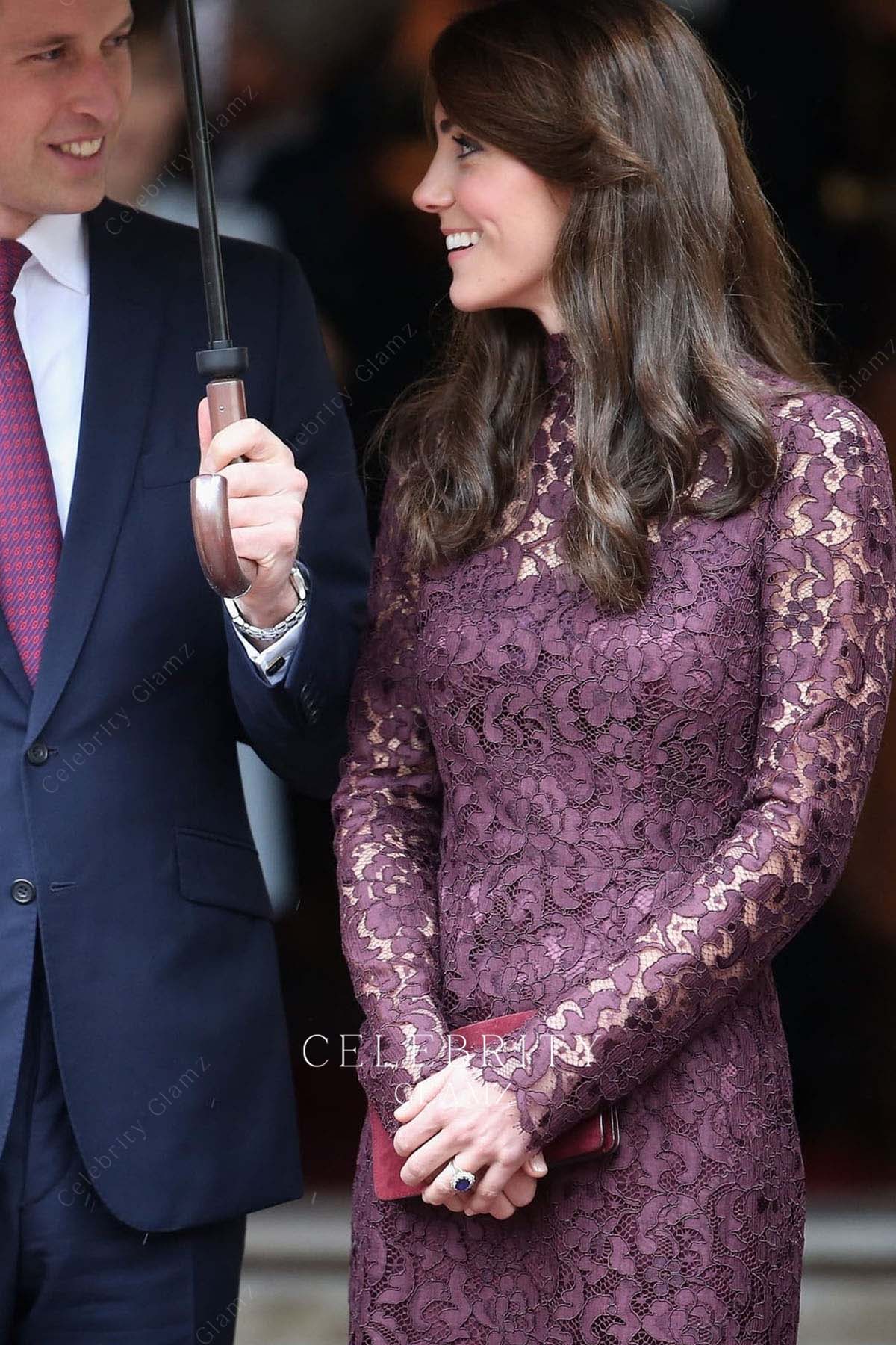 Kate plum illusion sleeves dress greet Chinese president 2015