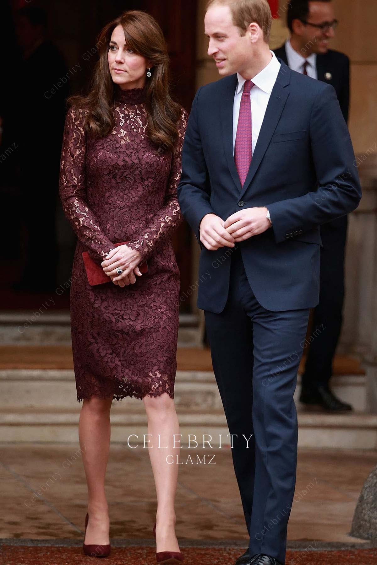 Kate plum knee length formal dress greet Chinese president 2015