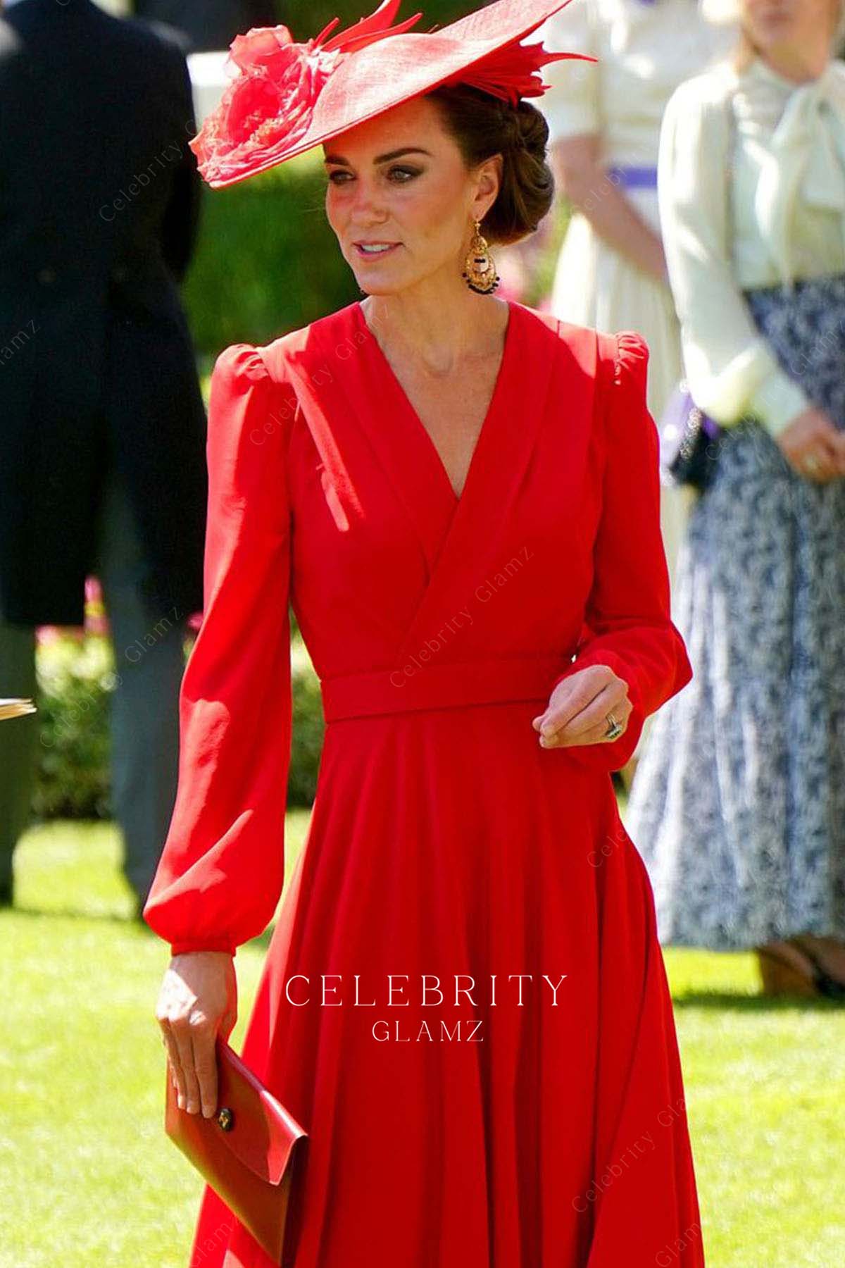 Kate Middleton red sleeves royal ascot dress 
